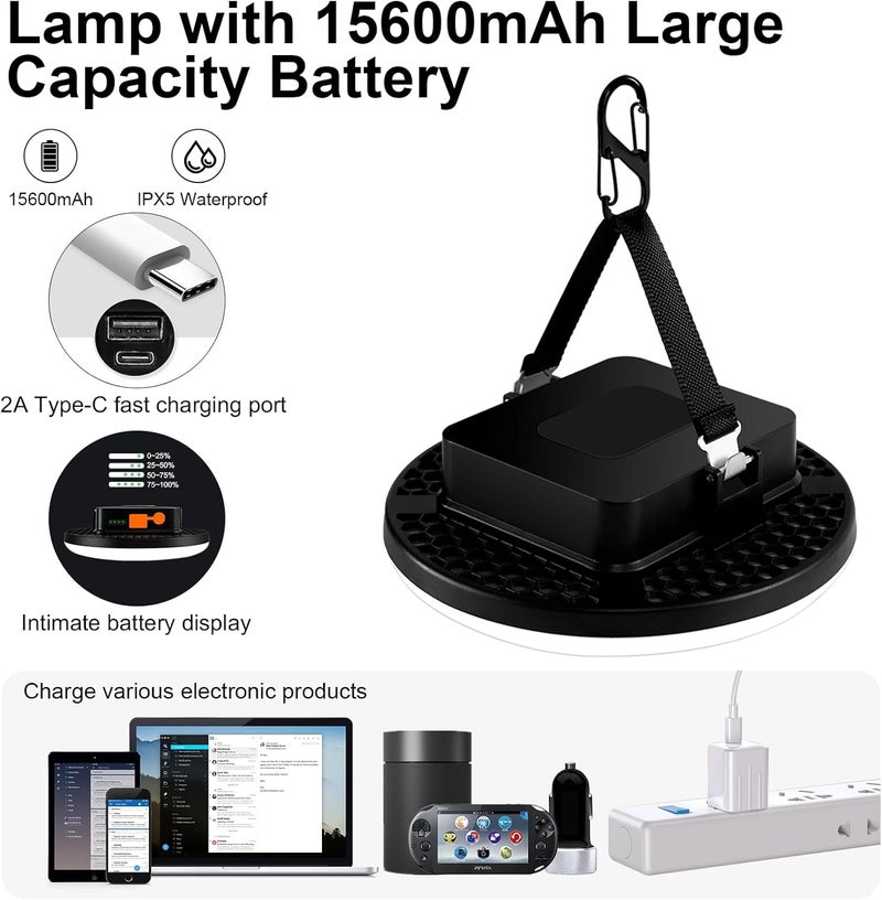 iodoo 16500mAh 60W Rechargeable Camping Light 3000LM 2700/4000/6500K LED Camping Lantern Portable IP65 Waterproof Tent Lights Power Failur - Image 4